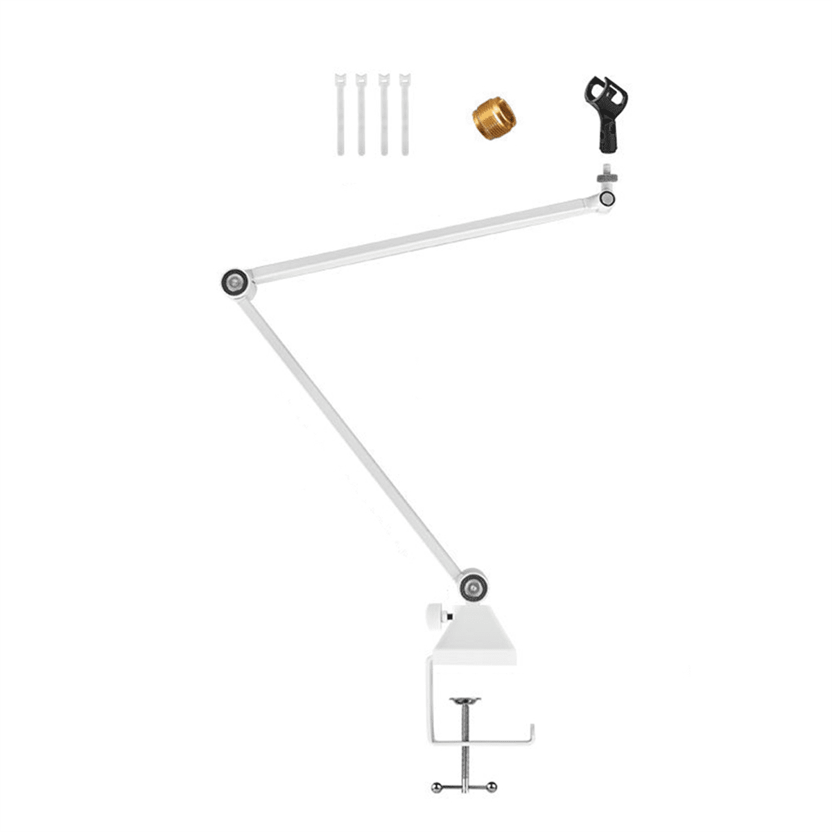 Mic Arm, 360° Rotatable Microphone Boom Arm Mic Stand, with Mic Clip , 3/8In to 5/8In Adapter Microphone Stand White