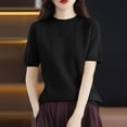 thumbnail image 2 of Fashion Womens Knit Sweater Shirts Classic Solid Basic Tees Gifts Spring Cap Short Sleeve Blouse Boat Neck Summer Tops Holiday Relaxed Comfy Loose Casual Shirts Outfits Workout Black 4, 2 of 3
