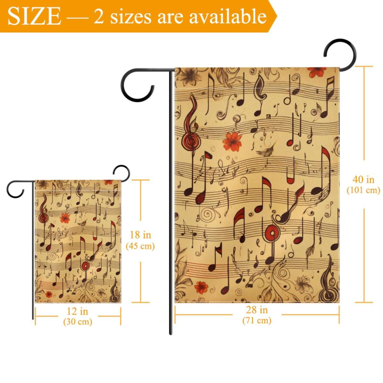 Music Notes Retro Pattern Double Sided Garden Flag Decorative Weather Resistant Yard Flag, Large DIY Vertical Flag for Farmhouse Patio Lawn, 28x40 Inch