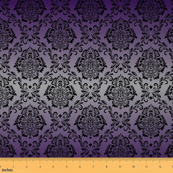 Feelyou Plum Damask Teens Fabric by the Yard 2 Yards, Mandala Floral Print Home Decor Fabric by the Yard, Vintage Western Fashion Sewing Fabric, Breathable Home Decor