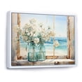 thumbnail image 2 of Designart "Beachfront View Blooms through Blue Window I" Coastal Framed Wall Art - Coastal Blue Coastal Windows Living Room Framed Canvas Art, 2 of 6