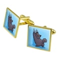 thumbnail image 1 of Kawaii Cute Cat Scratching Wall Square Cufflink Set - Silver or Gold, 1 of 5