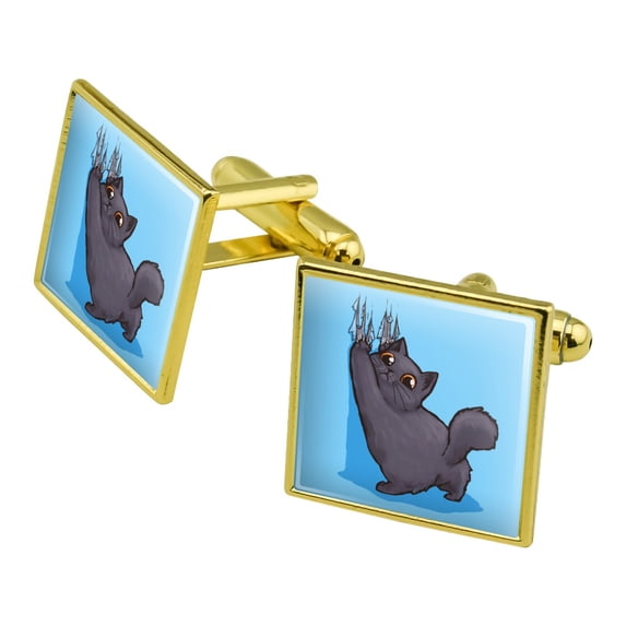 Kawaii Cute Cat Scratching Wall Square Cufflink Set - Silver or Gold
