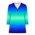 thumbnail image 5 of Penkiiy Womens Gradient Printed Tunic Tops 3/4 Sleeve Zip up Tops Dressy Casual Blouses V Neck Work Shirts to Wear with Leggings XL Blue, 5 of 5