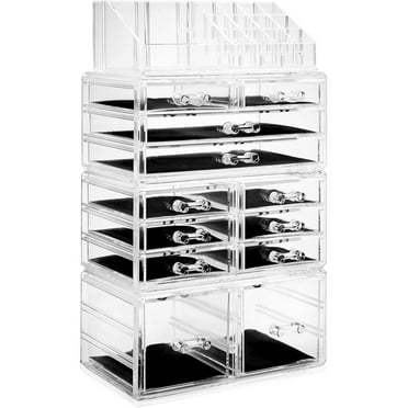 Casafield Acrylic Cosmetic Makeup Organizer & Jewelry Storage Display Case - Large 16 Slot, 2 Box & 10 Drawer Set - Clear