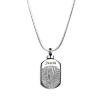 Personalized Fingerprint Dog Tag Keepsake Cremation Necklace Remembrance Human Urn Ashes Holder Stainless Steel Memorial Pendant with Free Velvet Jewelry Box and Funnel Kit