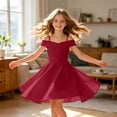 thumbnail image 4 of ASEIDFNSA Girls Sleeveless Off Shoulder Dress with Ruffle Neckline and A Line Skirt (Red,8-9 Years), 4 of 4