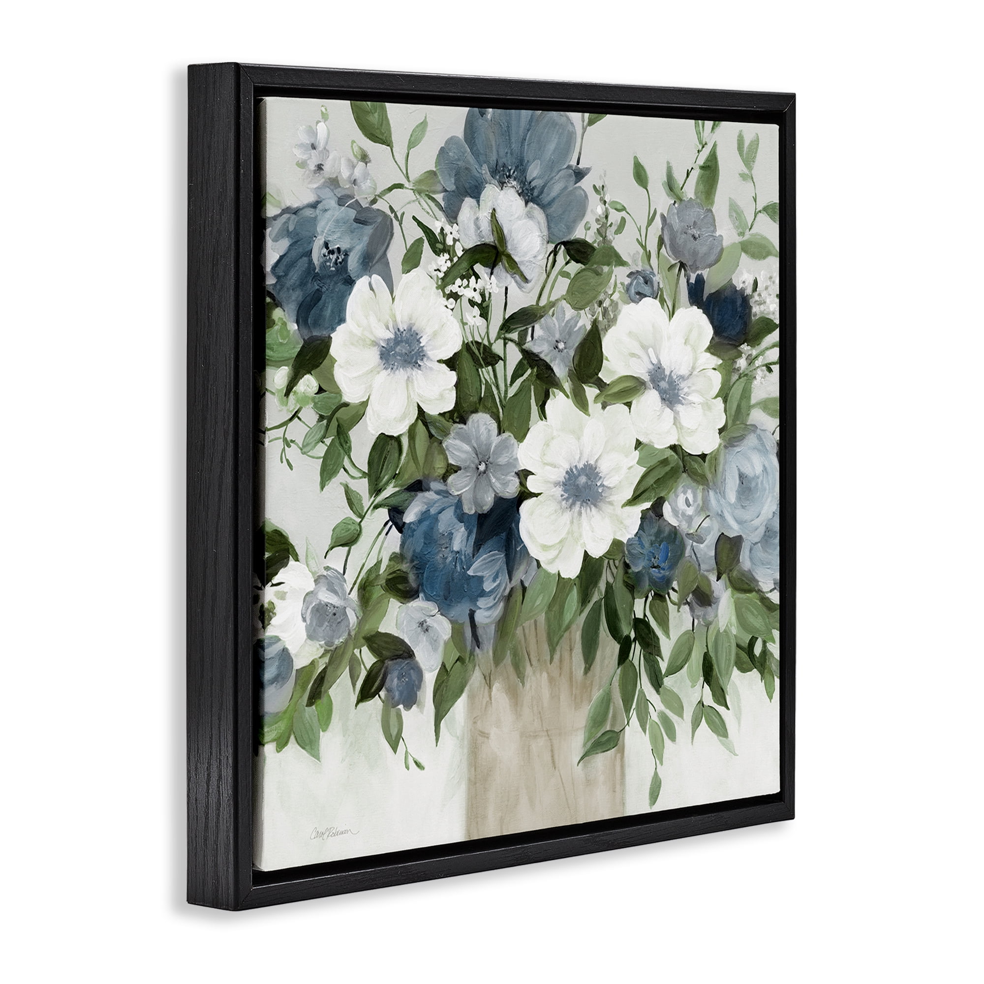 Stupell Industries White & Grey Blossoms Black Framed Floater Canvas Wall Art, design by Carol Robinson