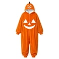 thumbnail image 4 of YUEHUA Unisex Plush Onesie Pajama, Halloween Hooded Thermal Jumpsuit, Light Flannel Front Zip Sleepwear, Vivid Smiling Pumpkin Oversized Cozy Home Outfit, 4 of 10