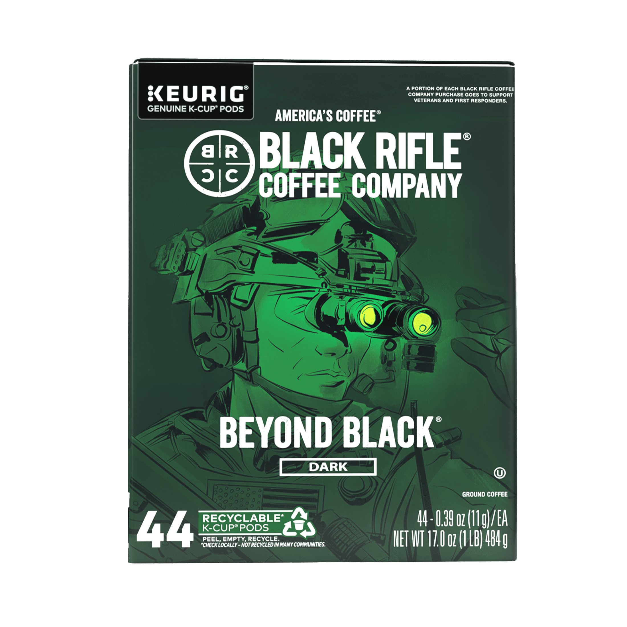Black Rifle Coffee Company Beyond Black K Cups Pods, Dark Roast, 44 Ct