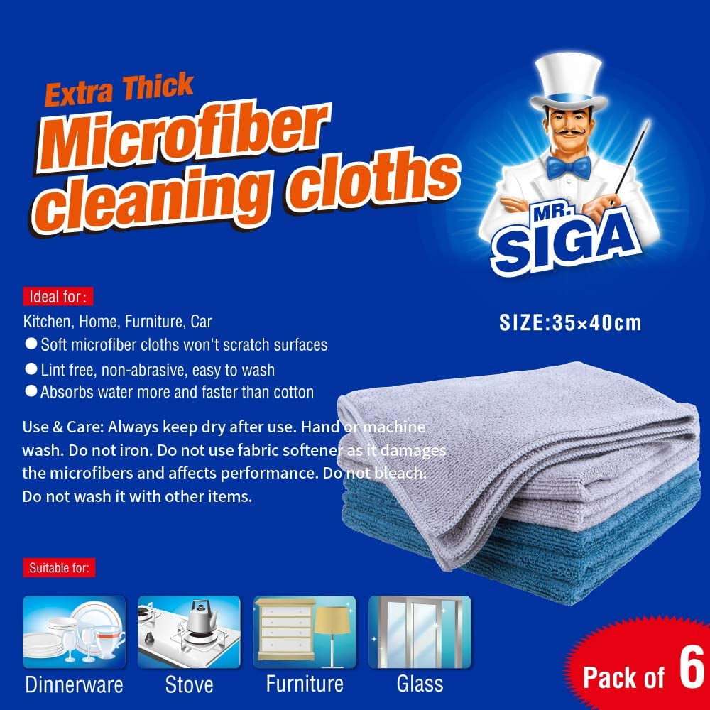 13.8 x 15.7 Size Pack of 6 MR.SIGA Microfiber Cleaning Cloth 