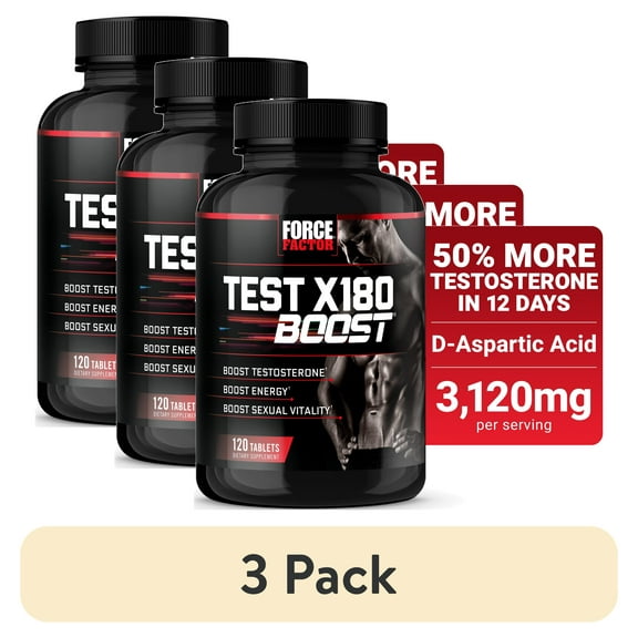 (3 pack) Force Factor Test X180 Boost, Testosterone Booster for Men with Boron, Fenugreek & Tribulus Terrestris for Muscle, Libido & Mens Health, 120 Tablets