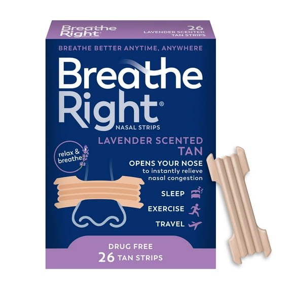 Breathe Right Extra Strength Nasal Strips, Calming Lavendar Scent, Tan, 26 Count