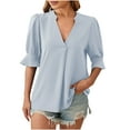 thumbnail image 2 of ClodeEU Women's V-Neck Pleated Woven Chiffon Blouse,Long Sleeve Short Sleeve Top for Spring Summer Sky Blue,Womens Plus XXL, 2 of 4