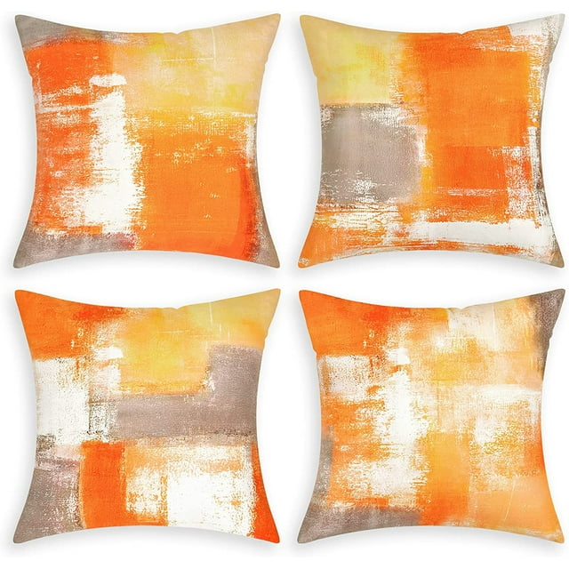 BLEUM CADE 4 Pack Orange Throw Pillow Covers，Abstract Art Cushion Covers，Outdoor Couch Decorative Pillow Covers for Home Decor，20"x20"