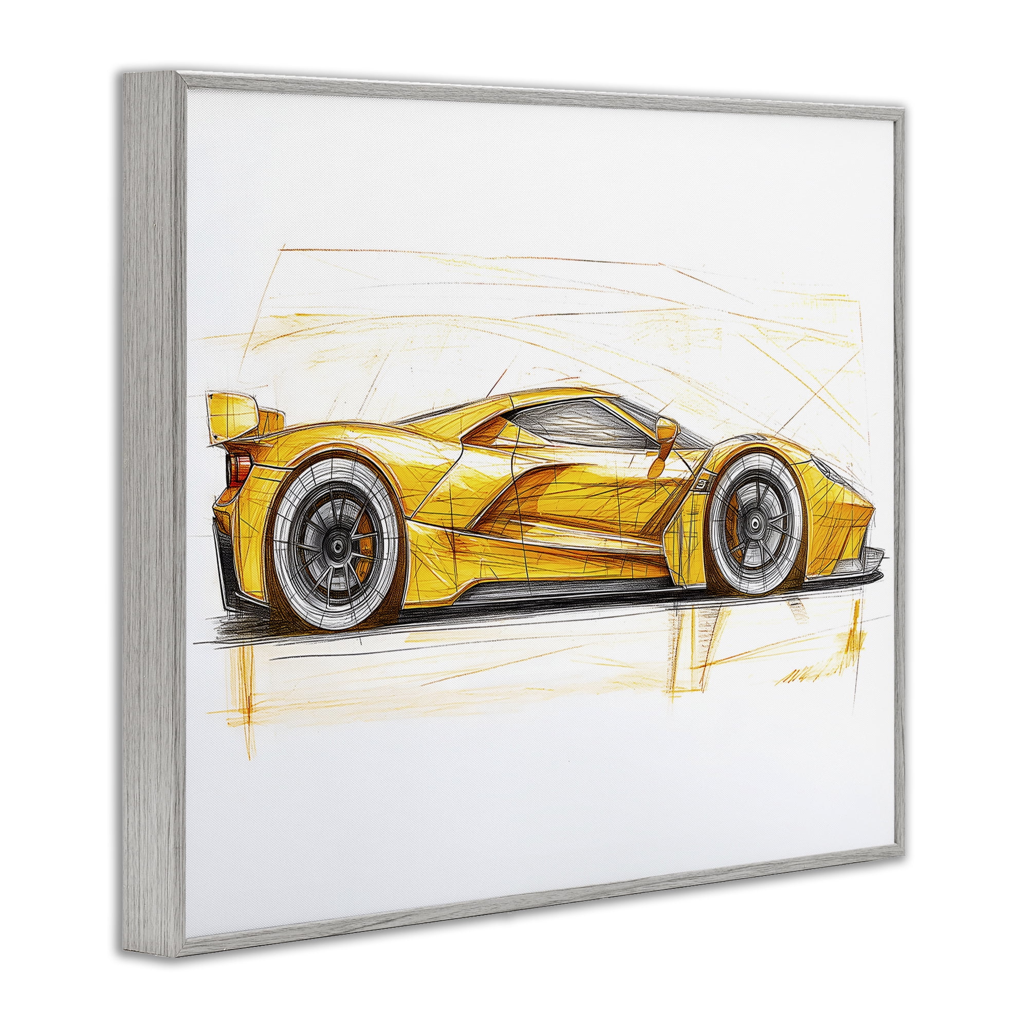 Stupell Industries Yellow Sports Car Whimsicality Gray Framed Giclee Art, design by Steve Hunziker
