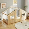 thumbnail image 4 of Costway Twin Size House Floor Bed with LED Lights Solid Wood Bed Frame without Slats Natural, 4 of 10