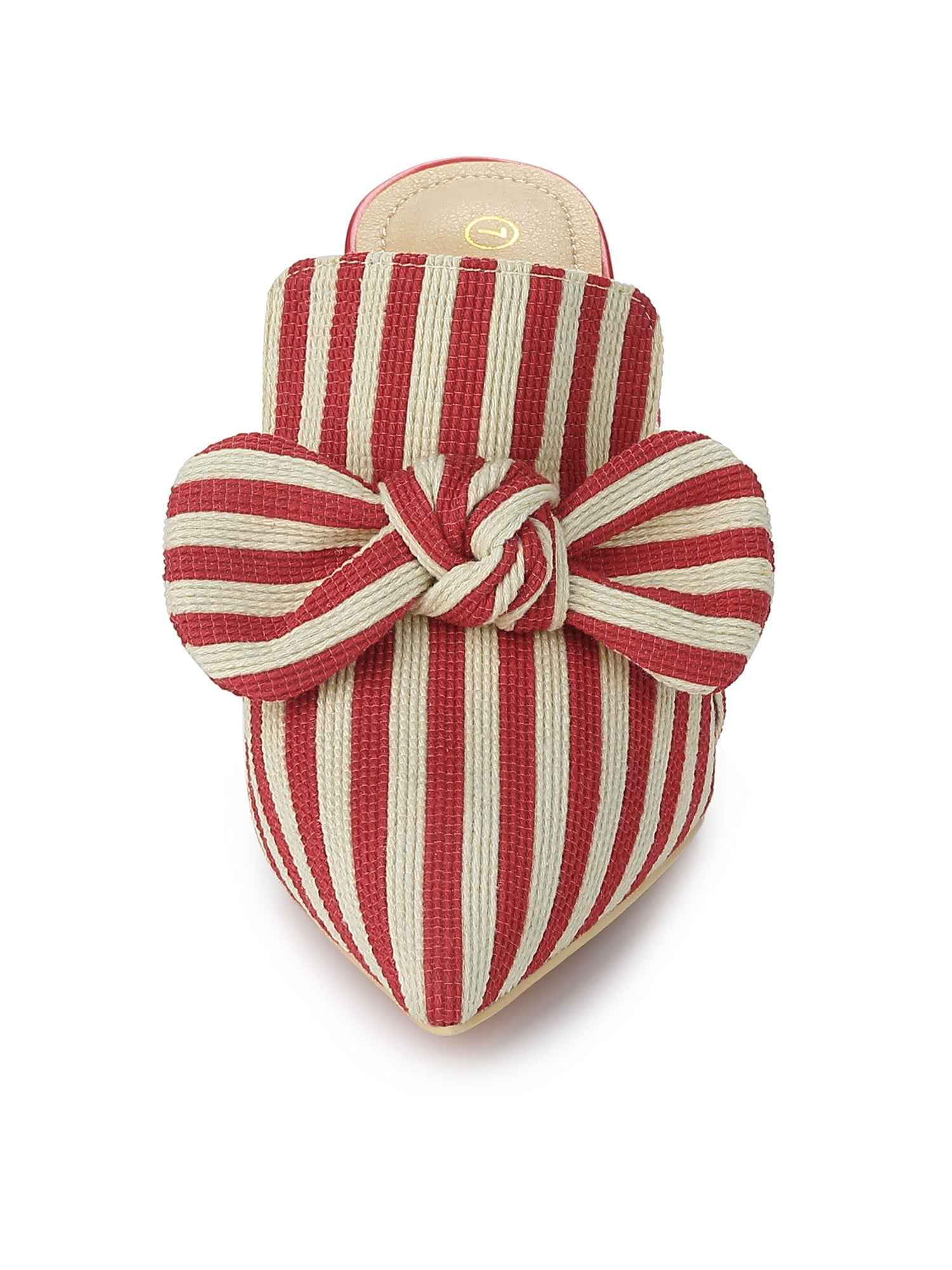 DARING DIVA Women's Stripe Bow Slip on Stiletto Heel Slides Mules Red 9