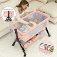 thumbnail image 4 of kmaier Baby Bassinet Sleeper, Adjustable Bedside Sleeper, Breathable Mesh with Wheels for 0-18 Months-Pink, 4 of 7