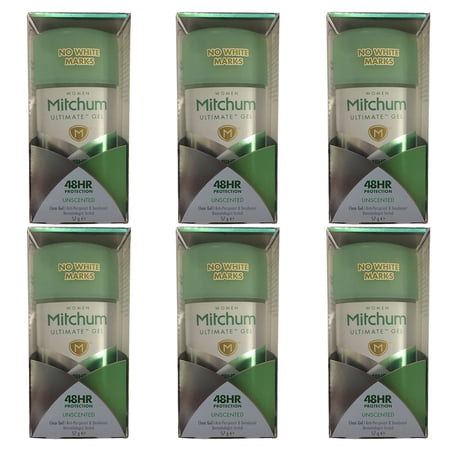 Pack of (6) Mitchum Women Ultimate Gel 48hr No White Marks Unscented 57g