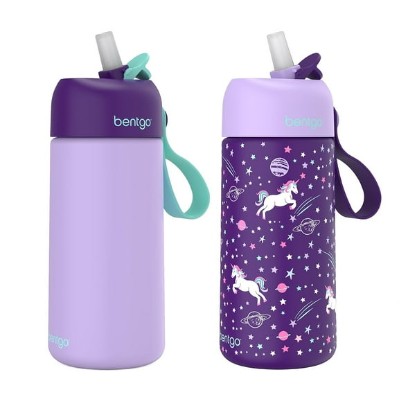 bentgo Stainless Steel Double Wall Insulated Water Bottle 14 oz. Unicorn & Lavender Sky 2/Pack