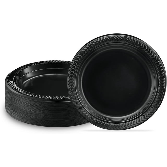PLASTICPRO 100 PCS Small Black Plastic Plates, Light Weight 6 Inch Plastic Dessert Plates, Disposable for Party and Wedding