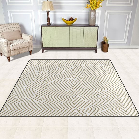 Minimalist Line Design 63''x48'' Plush Memory Foam Bath Mat, Soft, Absorbent, Non Slip, Durable