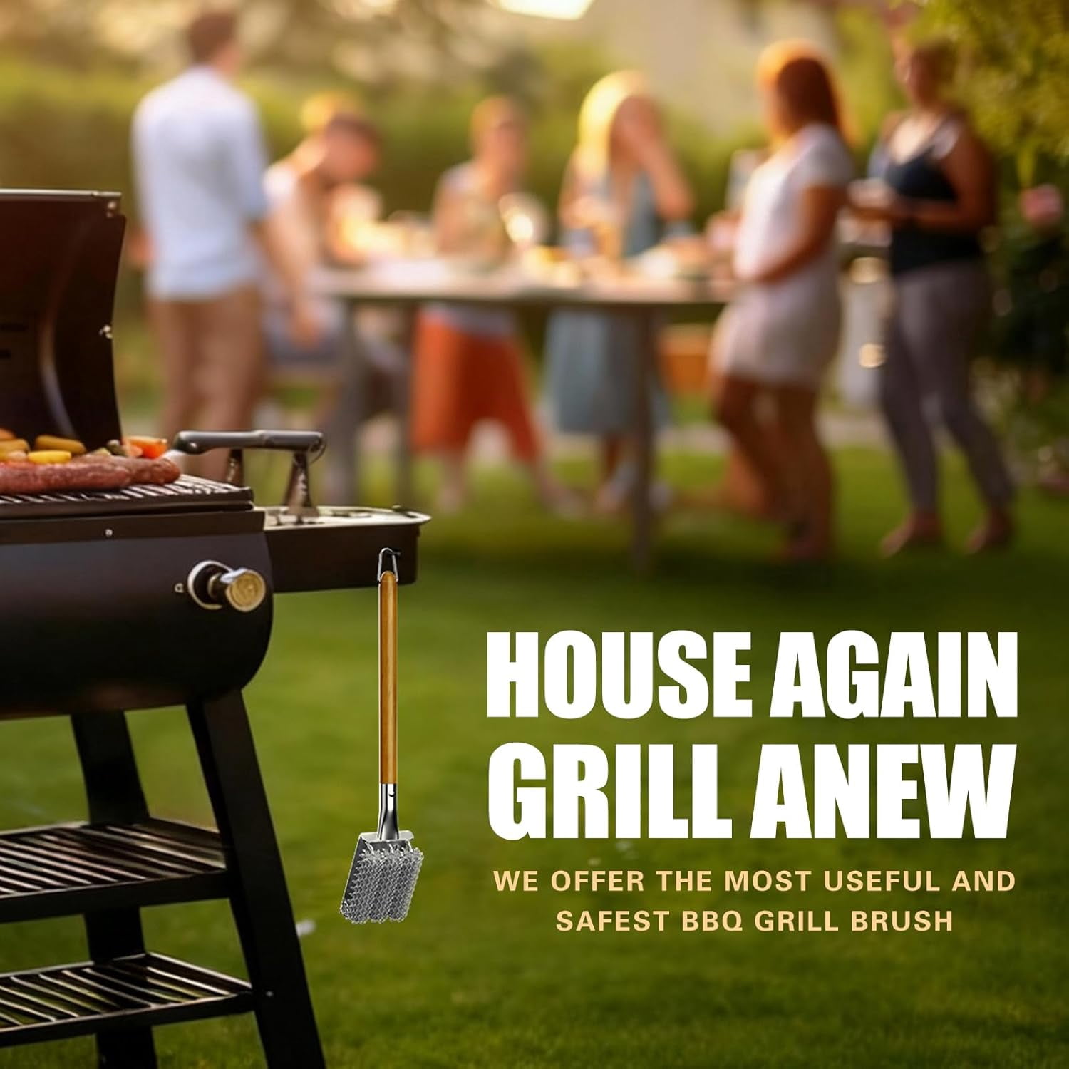 Grill Brush and Scraper Bristle Free with Dual Grip, 304 Stainless Steel Food-Grade Brush Head, Outdoor Grill Cleaning Brush Safe BBQ Grill Accessories Cleaner for Porcelain