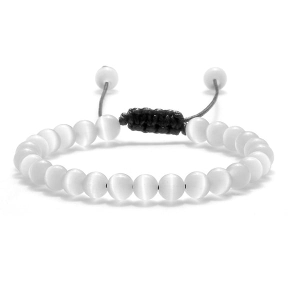 HOOUN 4/6/8mm Fashion Natural Stone Bracelet Cat Eye Quartz Chakra Opal Bead Bracelets-Style 1 : 8mm