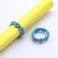 thumbnail image 3 of Juego de 5 anillos elásticos con cuentas de colores y flores de margarita, cuentas de semillas hechas a mano, multicolor, elástico ajustable, múltiple para mujeres y niñas de verano, 3 of 5
