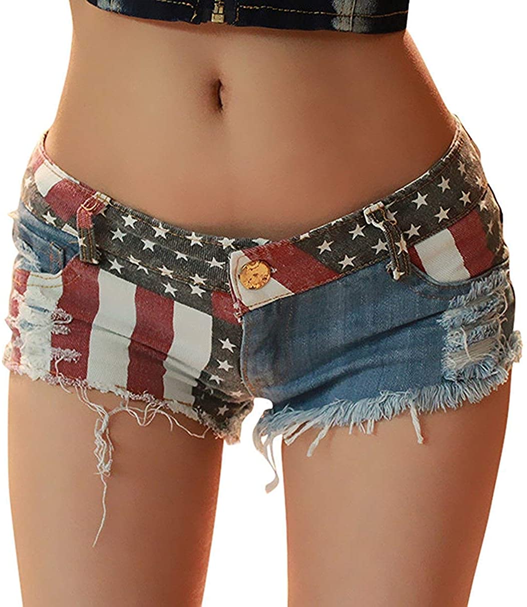 Print Daisy Duke Ripped Denim Shorts 