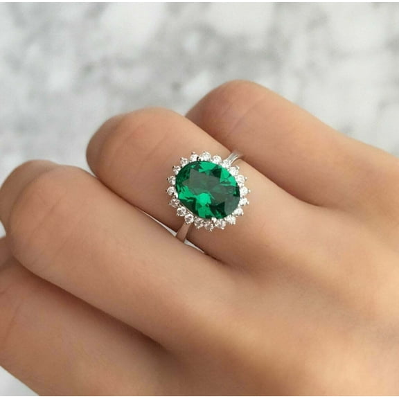 2Ct Oval Cut Lab-Created Green Emerald Women's Wedding Halo Ring 14K White Gold Plated