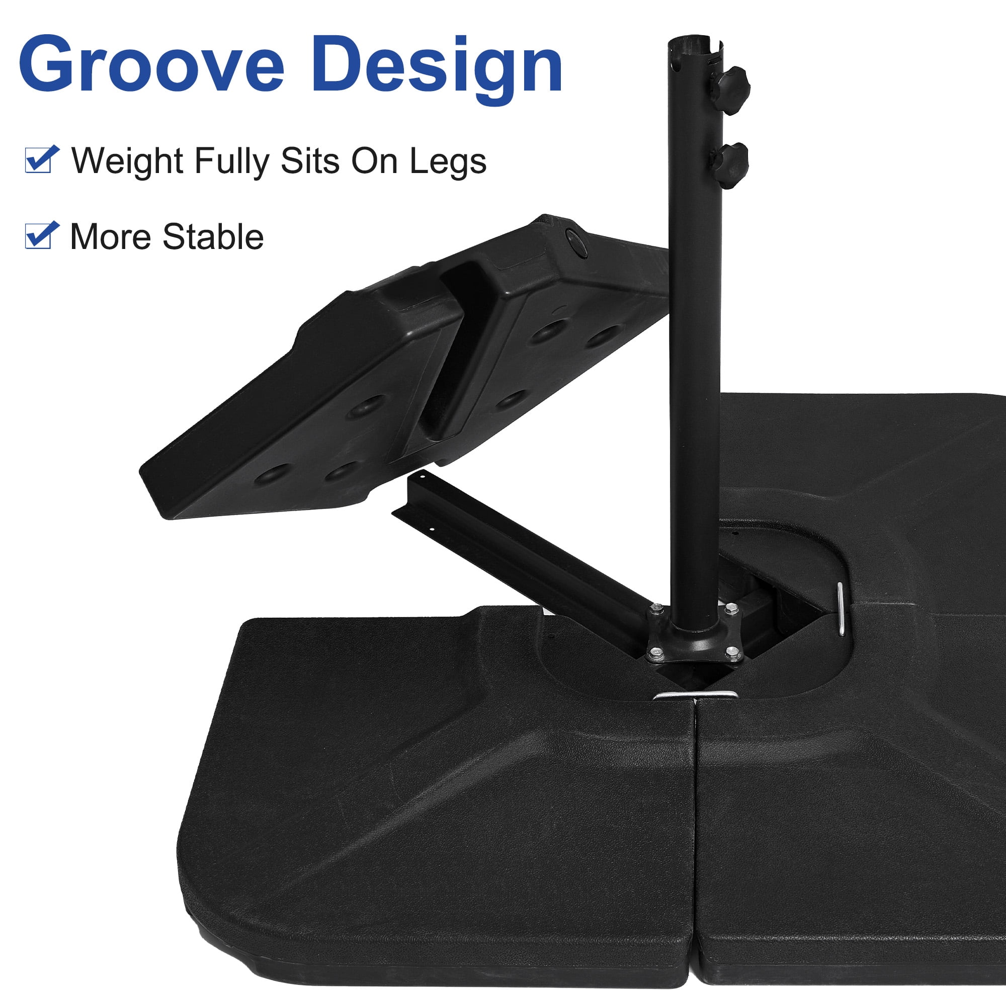 FUNDAZE Heavy Duty Square Umbrella Base Stand – 4-Piece Weighted Holder for Market, Cantilever & Offset Umbrellas, Black