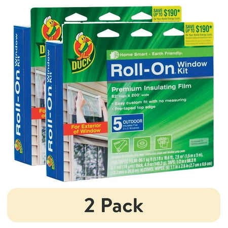 (2 pack) Duck Brand Roll-On Outdoor 5-Window Premium Insulating Film Kit, 62-Inch x 200-Inch, 281072