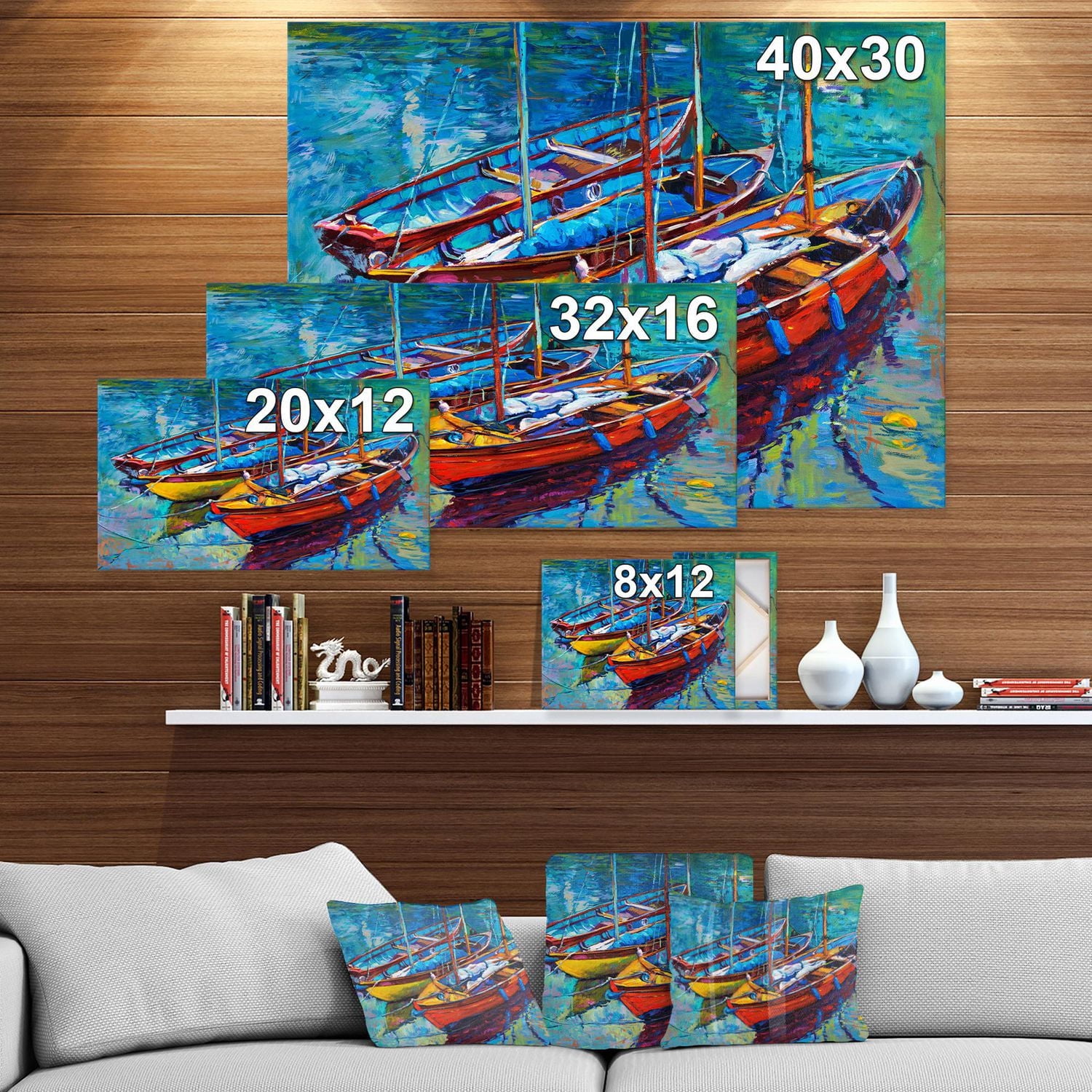 Designart Peinture à l'huile de trois bateaux de pêche Art mural sur toile