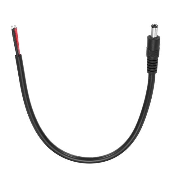 DC Power Pigtails Cable, 5.5mm x 2.5mm Male Barrel Plug Connector to Bare Wire Open End 30cm for CCTV Camera, DVR, LED Strip