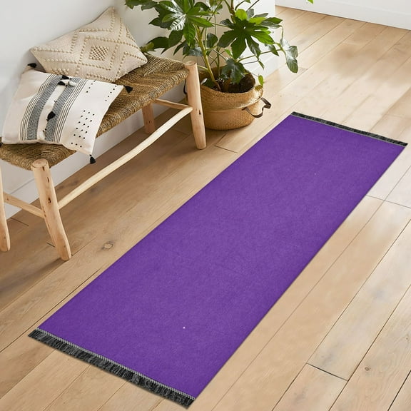 Ryvnso Dark Purple Bedroom Runner Rug 2'x6' Hallway Area Carpet Non Slip Entryway Mat with Tassels