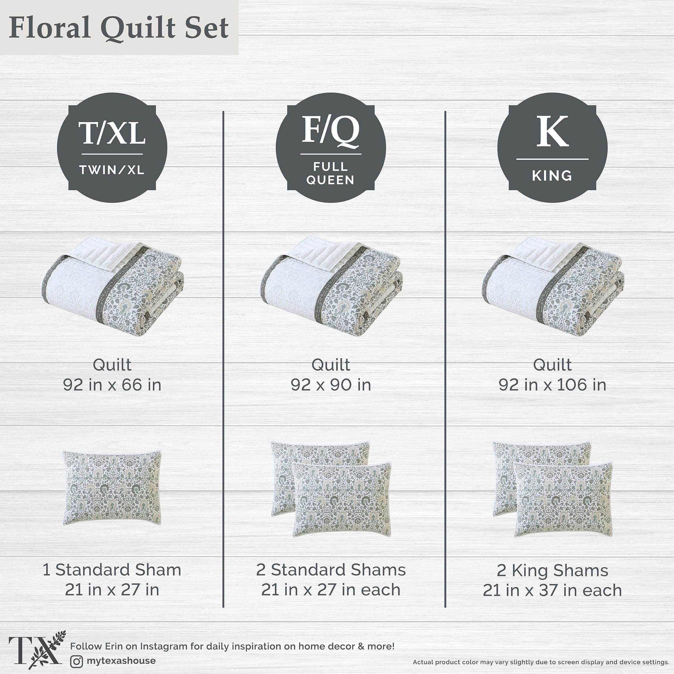 My Texas House Capri 2-Piece Sage Cotton Quilt Set, Twin/Twin XL