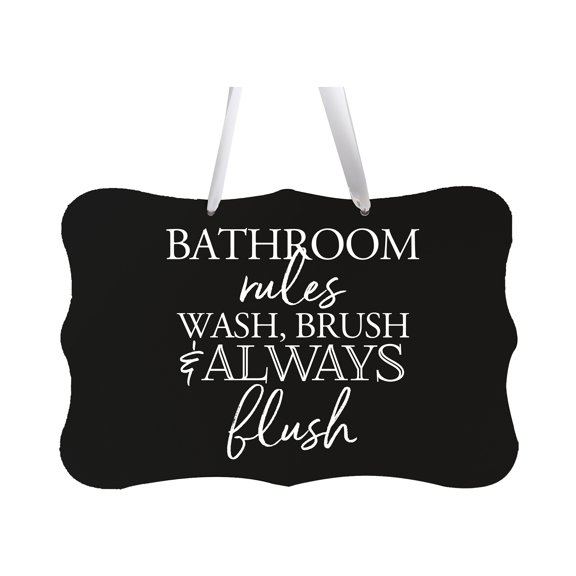LifeSong Milestones 8x12 Ribbon Sign Bathroom Rules (Black)