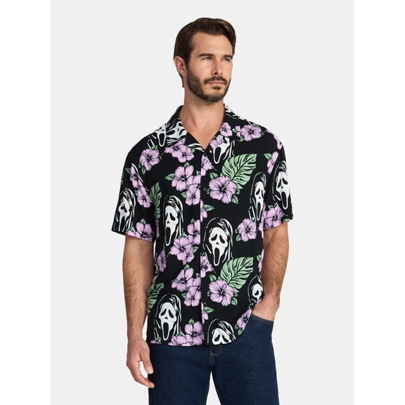 Ghost Face Men's and Big Men's Print Resort Shirt, Sizes XS-5XL