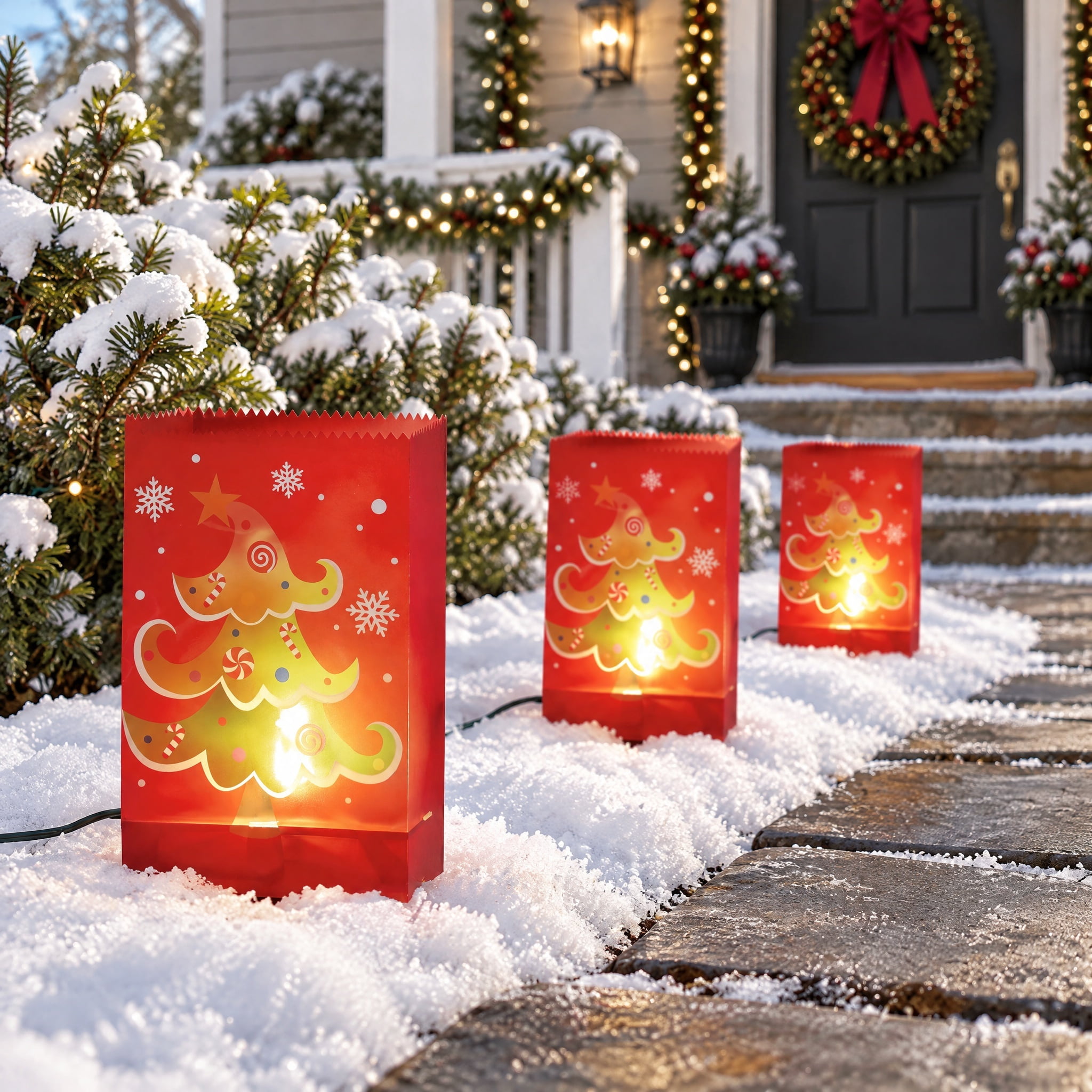 Indoor/Outdoor Tree Flickering Luminary Christmas Pathway Lights, Red, Set of 3, by Holiday Time