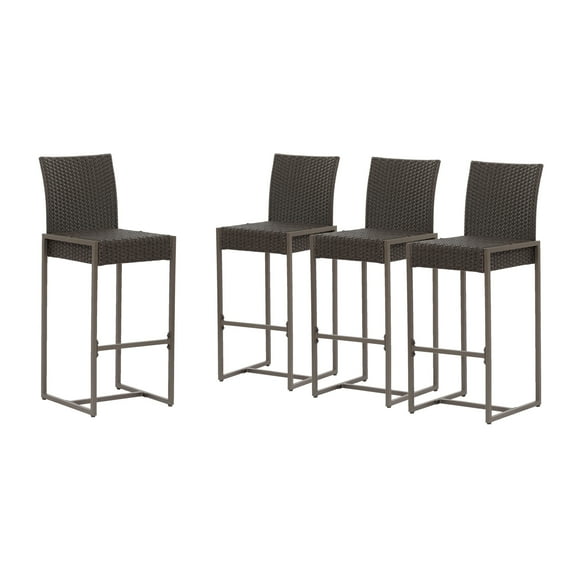 GDF Studio Conrad Outdoor Wicker 30 Inch Barstool, Set of 4, Dark Brown