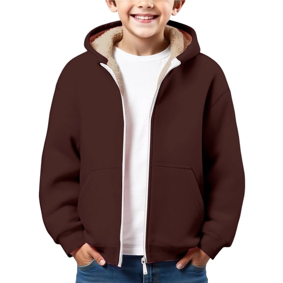 Coerni Boys Girls Sherpa Fleece Lined Hoodie Jacket Zip Up Thermal Jacket Winter Warm Outwear Coat Cozy Casual Hooded Sweatshirt