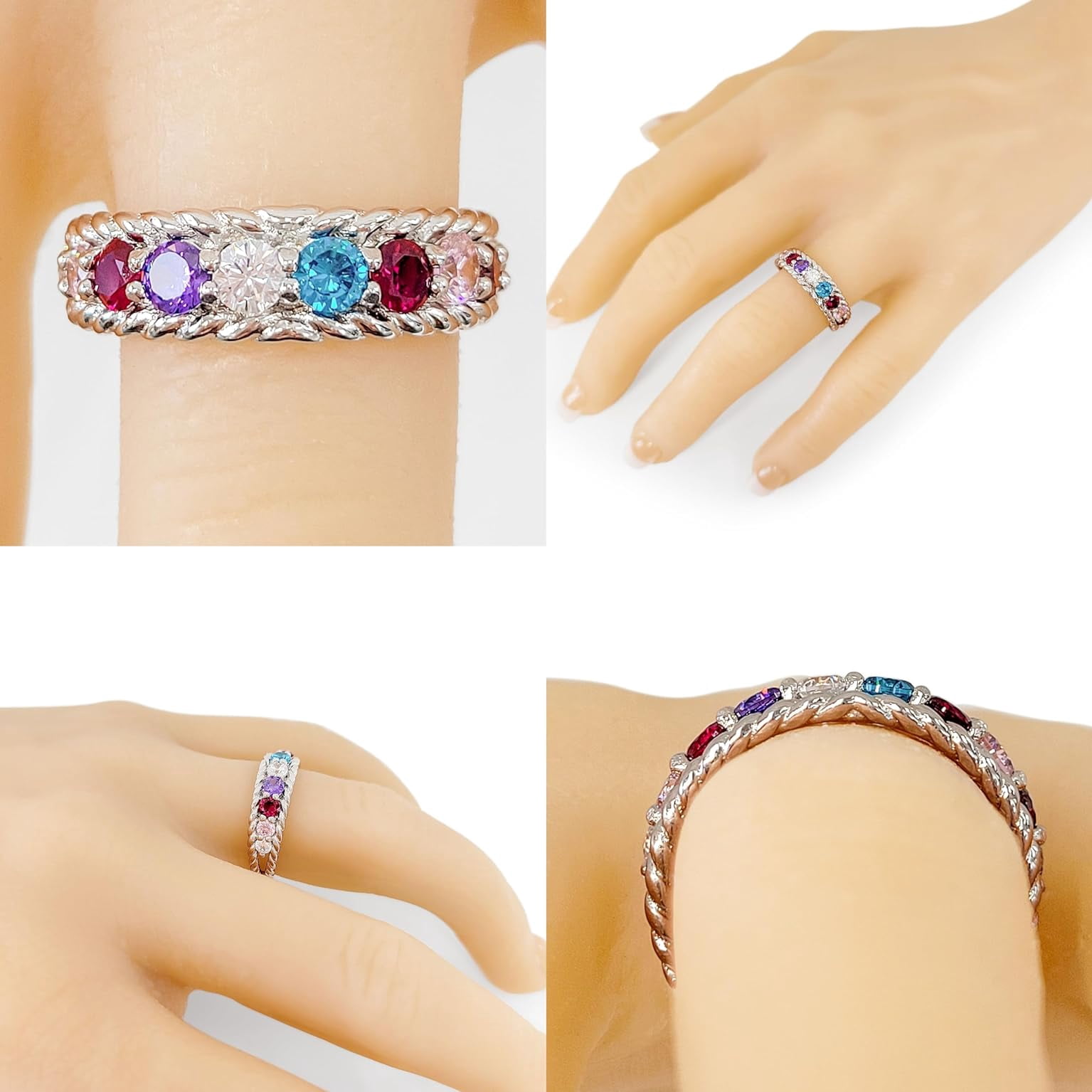 Nana Rope 1-10 Simulated Mothers Birthstone Ring for Women, 10K Rose Gold, Size 9 - Stone 10