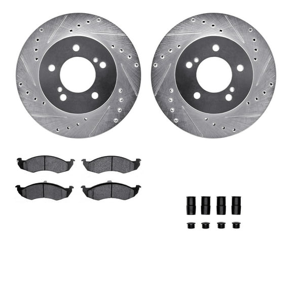 Dynamic Friction Company Front Brake Rotors-Drilled and Slotted-Silver with 5000 Advanced Brake Pads includes Hardware 7512-67115