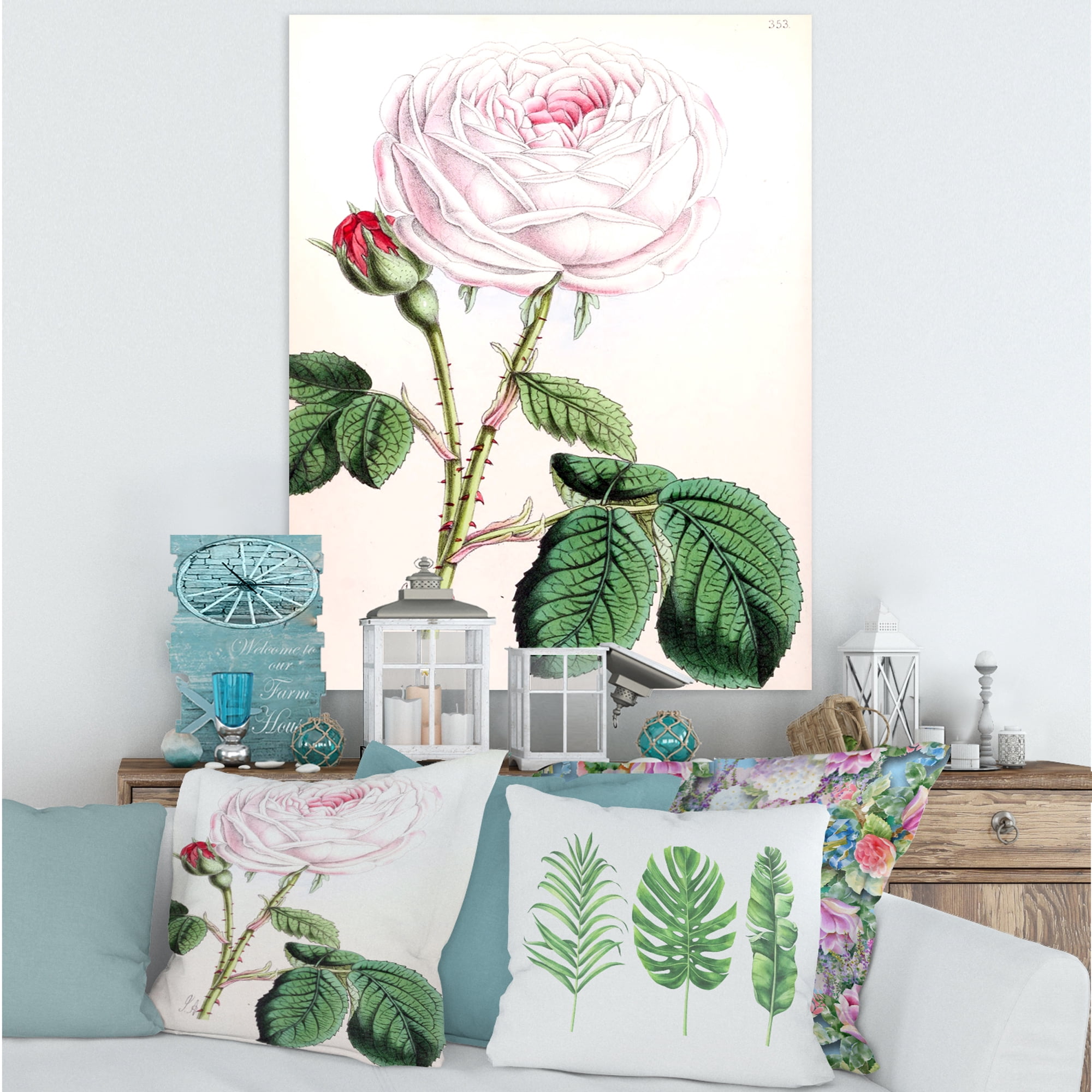 Designart ' Ancient Pink Flower ' Traditional Canvas Wall Art Print