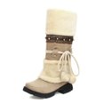 thumbnail image 5 of 2024 Women's Warm Snow Boots Waterproof High Performance Winter Rubber Rain Boots for Women Mid Calf Dress Boots Biker Motorcycle Riding Boots Women Beige 4.5, 5 of 5