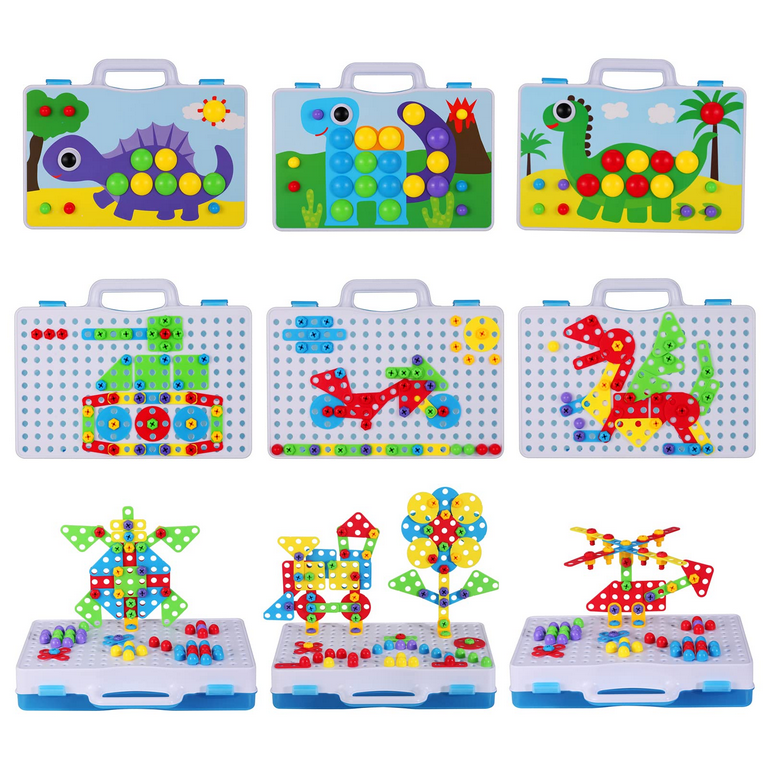 224 Pieces Trendy Bits Creative Mosaic Drill Set for Kids DIY Drill Puzzle Educational Toys STEM Engineering Building Blocks Learning Kit Tested