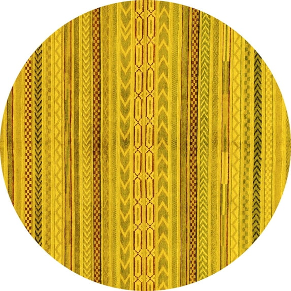 Ahgly Company Indoor Round Abstract Yellow Modern Area Rugs, 8' Round