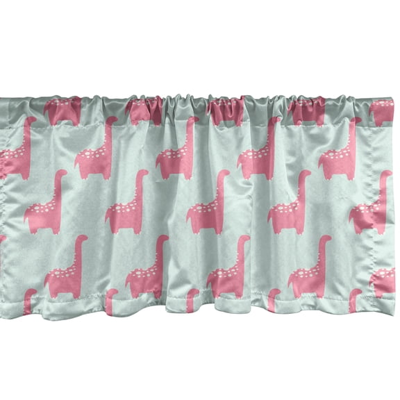 Ambesonne Dinosaur Valance Pack of 2, Happy Dino, 54"X12", Pastel Pink Mint Green